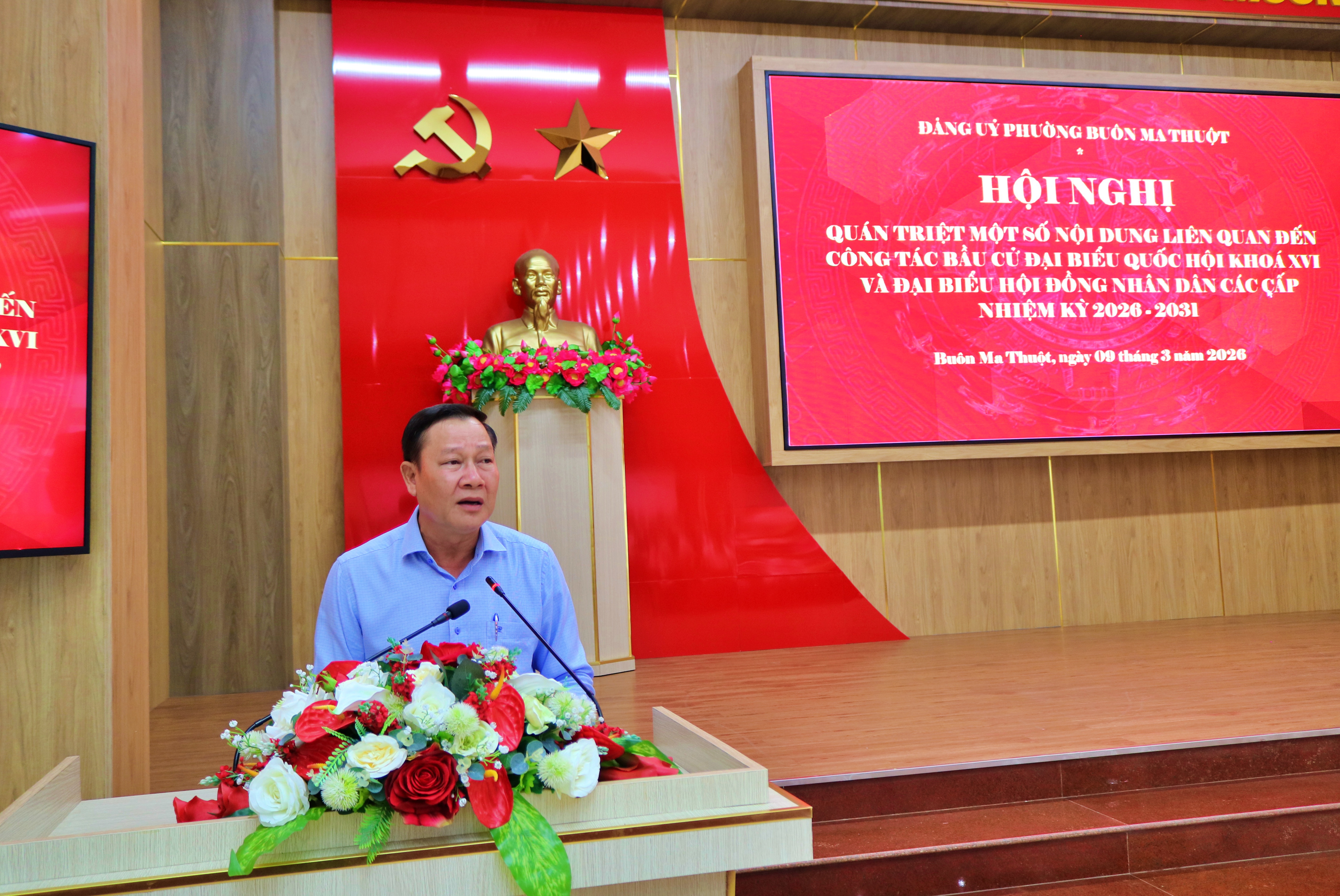 Đảng ủy Phường Buôn Ma Thuột: Hội nghị triển khai các công việc “nước rút” để chuẩn bị chu đáo cho cuộc bầu cử Đại biểu Quốc hội khóa XVI và Đại biểu HĐND các cấp nhiệm kỳ 2026-2031.