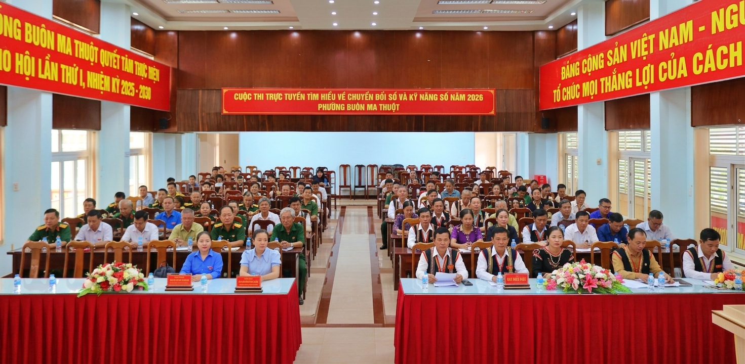 Cuộc thi trực tuyến tìm hiểu về chuyển đổi số và kỹ năng số năm 2026 Phường Buôn Ma Thuột hướng tới mục tiêu đổi mới sáng tạo, chủ động ứng dụng công nghệ số trong toàn cộng đồng.