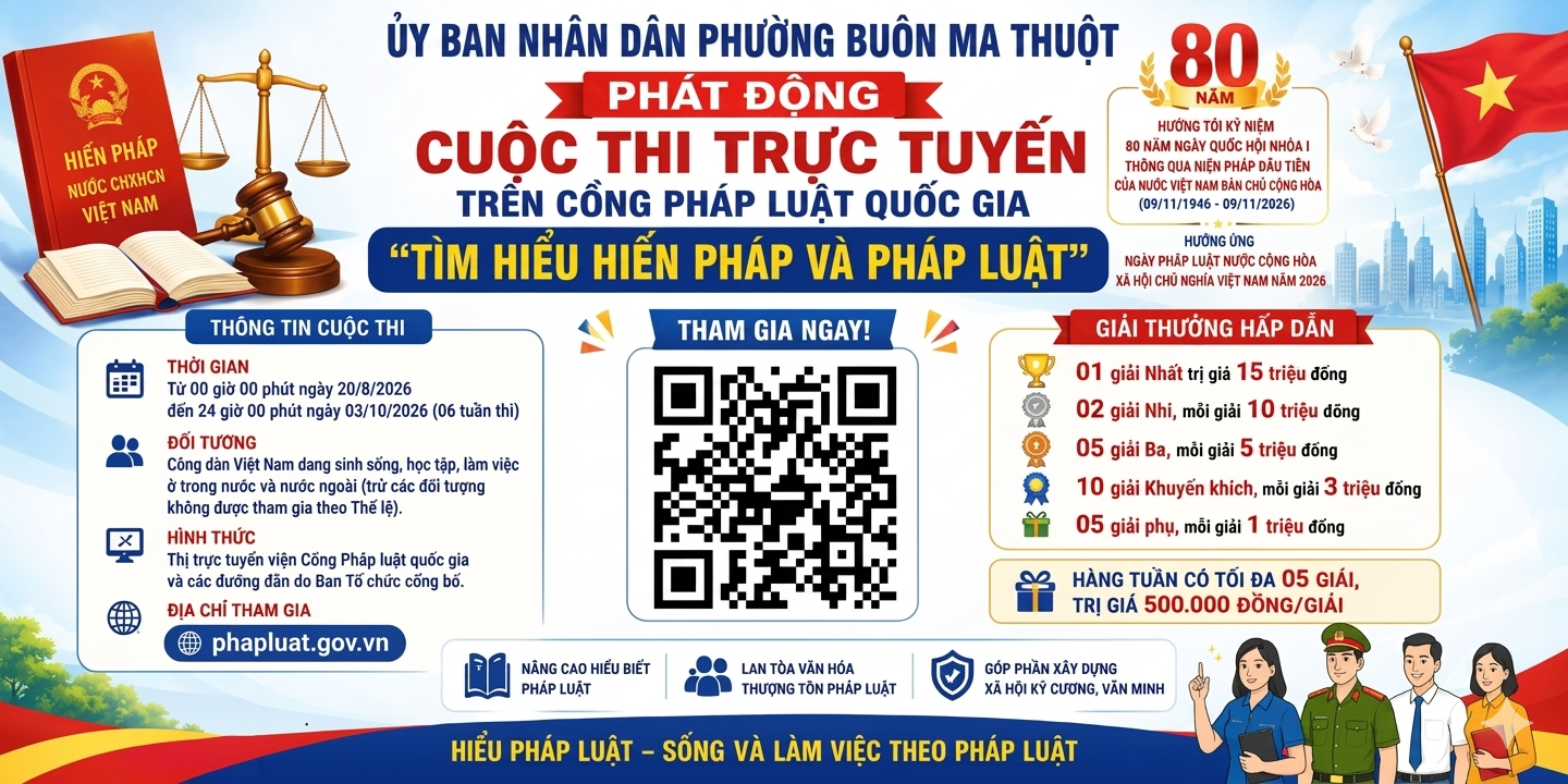 Phường Buôn Ma Thuột phát động hưởng ứng Cuộc thi trực tuyến “Tìm hiểu Hiến pháp và pháp luật” trên Cổng Pháp luật quốc gia